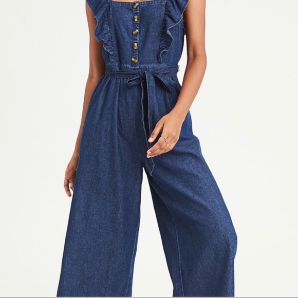 American Eagle Outfitters Pants - NWT American Eagle Ruffle Strap Denim Jumpsuit